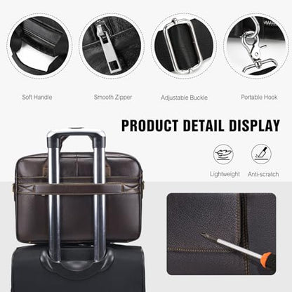 FANDARE Laptop Tote Bag for Men Full Grain Leather Briefcase Business Tote Messenger Handbag - color: Brown