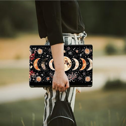 Laptop Skin Sticker Decal, Universal Protective Cover Fit 12 13 14 15.6 Inch Notebook, Reusable Water-Resistant Vinyl Decal w/ 2 Wrist Pads for Business Travel Office, Moon Flower Black - color: Moon Flower Black
