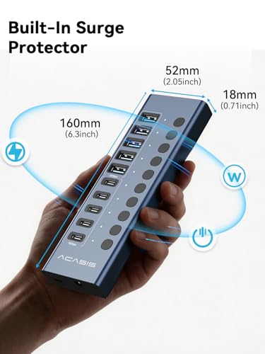 Powered USB 3.2 Hub, ACASIS 10 Ports USB 3.2 Hub(5 USB-A 3.2 Ports+5 USB-C 3.2 Ports), Aluminum USB Hub Powered with 48W Power Adapter, USB Hub for PC/Laptop, Computer, Flash Drive, Printer, Camera - size: 10 Ports