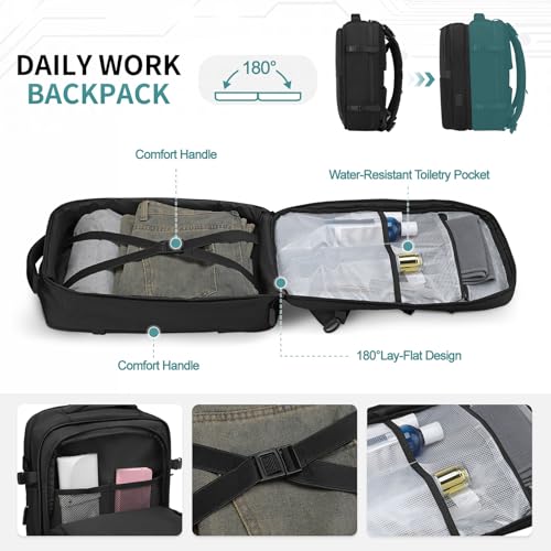 2-in-1 Travel Backpack for Men, Expandable 16" Laptop Backpack with Detachable Briefcase, Water-Resistant Carry-On Business Bag with USB-C, Black - color: Black