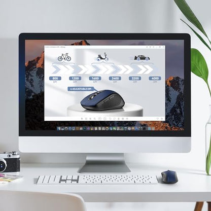 TECKNET 2-in-1 Bluetooth Mouse (BT 5.0/3.0+2.4Ghz), 6-Level 4000 DPI-Black | BT 5.0/3.0 & 2.4G wireless mouse with 4000 DPI, silent clicks, ergonomic design, and USB receiver for laptop and PC. - color: Blue