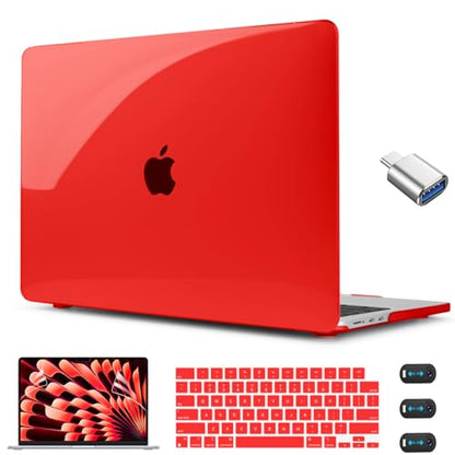 CISSOOK Compatible with MacBook Air 13.6 inch Case 2026 2025 2024 2023 2022 | A3449 A3240 A3113 A2681, 5in1 Set Hard Shell Case Keyboard Cover for MacBook Air 13.6 inch M2 M3 M4 M5, Crystal Red - color: Air13.6inch-Crystal Red