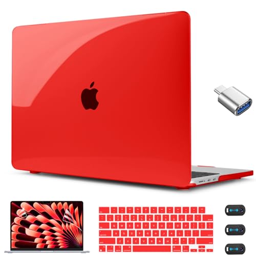 CISSOOK Compatible with MacBook Air 13.6 inch Case 2026 2025 2024 2023 2022 | A3449 A3240 A3113 A2681, 5in1 Set Hard Shell Case Keyboard Cover for MacBook Air 13.6 inch M2 M3 M4 M5, Crystal Red - color: Air13.6inch-Crystal Red