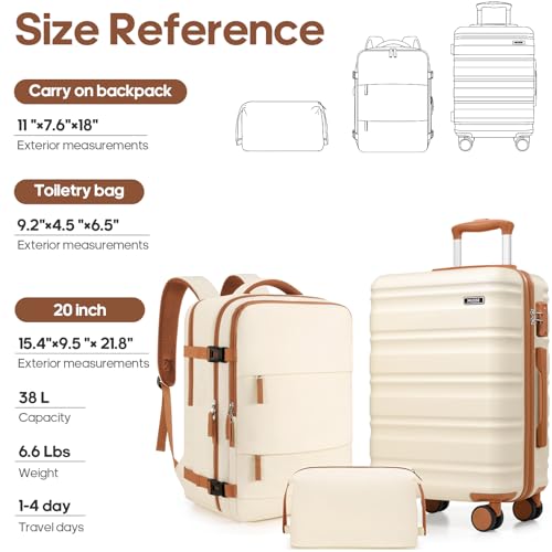 3 Piece Luggage Set, 20 Inch Carry On Luggage 22x14x9 Airline Approved, Hardside Suitcases with Wheels, Suitcase Set with YKK Zipper&TSA Lock, Travel Set - color: Off White, size: 3 piece set (20inch)