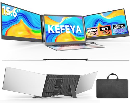 KEFEYA Laptop Screen Extender 15.6", FHD 1080P Portable Triple Monitor for Laptops 13-17.3", 0.16" Ultra-Thin Dual Laptop Monitor Extender for Windows/Mac/Dex/Chrome/Surface, Plug n Play - size: 15.6" Screen Extender