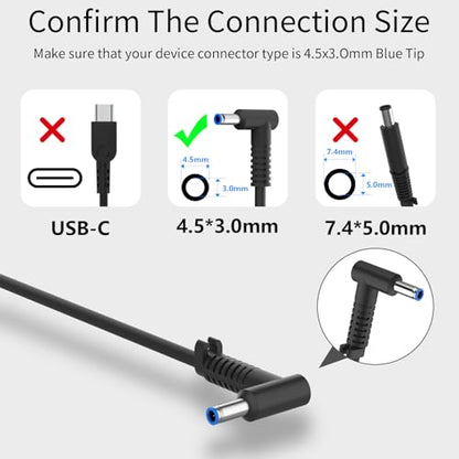 90W 4.62A 4.5mm Blue Tip Laptop Charger Compatible with HP Spectre X360 13 15 Envy 14 15 17 TouchSmart M6 M7 15-j 17-j Series 710412-001 710413-001 710414-001 Adapter Power Supply Cord