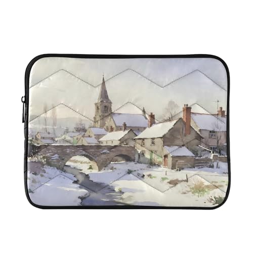 Winter Town Padded Laptop Sleeve Case 13 Inch Soft Quilted Laptop Bag Waterproof Computer Sleeves - color: Winter Town, size: Medium