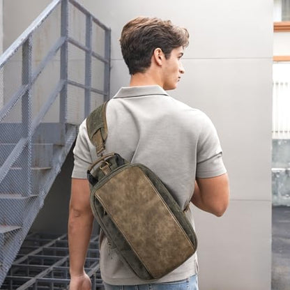 Canvas Messenger Bag Sling Bag Crossbody Shoulder Bag for Men Women Travel Work Satchel Bags - color: Green-a