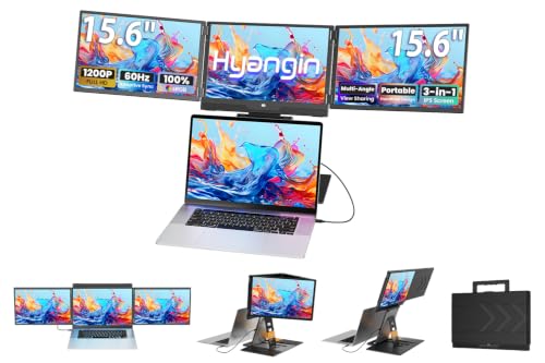 Hyangin Triple Screen Laptop Monitor Extender 15.6", 2026 Upgraded One Cable Connection Portable Quad Monitor, 1200P Portable Triple Monitors for Laptop, Compatible with Windows/Mac/Chrome OS/Phones - style: Quad Screen