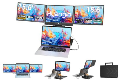 Hyangin Triple Screen Laptop Monitor Extender 15.6", 2026 Upgraded One Cable Connection Portable Quad Monitor, 1200P Portable Triple Monitors for Laptop, Compatible with Windows/Mac/Chrome OS/Phones - style: Quad Screen
