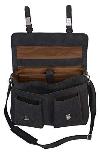 KomalC 16 Inch Leather briefcase Laptop Messenger Bags for Men and Women Best Office Satchel Bag - color: Charcoal Black