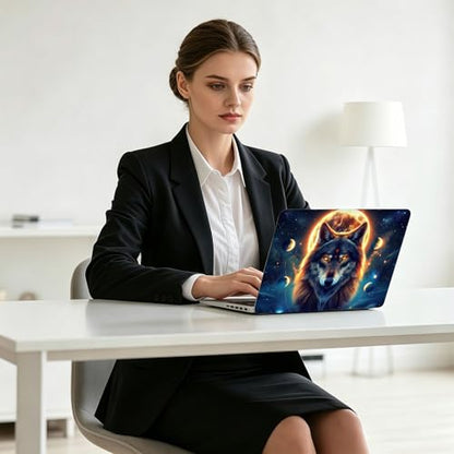 Universal Laptop Skin Decal, 3-Piece Vinyl Protector for 12 13 14 15.6" Notebook, Waterproof Anti-Scratch, Easy Trim & Bubble-Free Finish, Majestic Wolf Under the Moonlight - color: Majestic Wolf Under the Moonlight