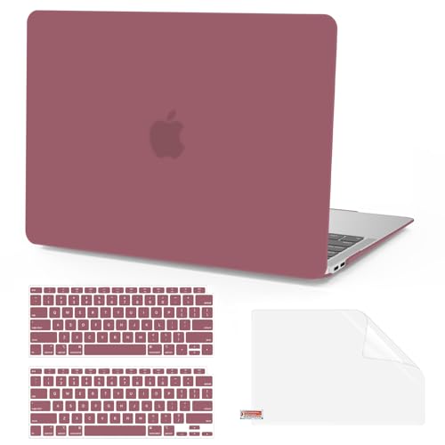 Anban Compatible with MacBook Air 13 inch Case M1 2021 2020 2019 2018 A2337 A2179 A1932, Matte Plastic Hard Shell + 2 Keyboard Cover + Screen Protector for MacBook Air 13.3 inch Case, Tea Petal Pink - color: Tea Petal Pink
