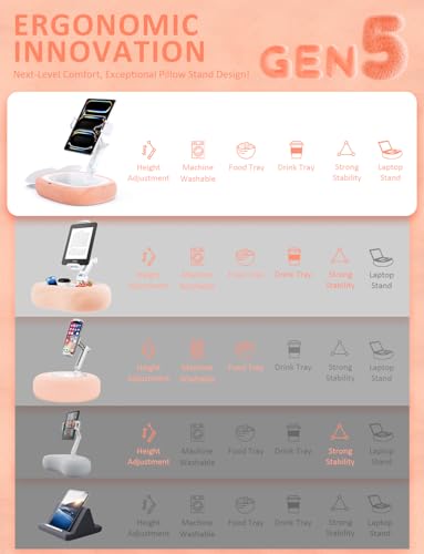 Tryone Tablet Pillow Holder & Laptop Stand : Lap Adjustable iPad Holder with Snack Bowl,Soft Plush Pillow & 360° Rotating Detachable Support Arm for 4.7-16.1 Kindle Phone Tablet Laptop (Pink) - color: Upgraded Version - Pale Pink
