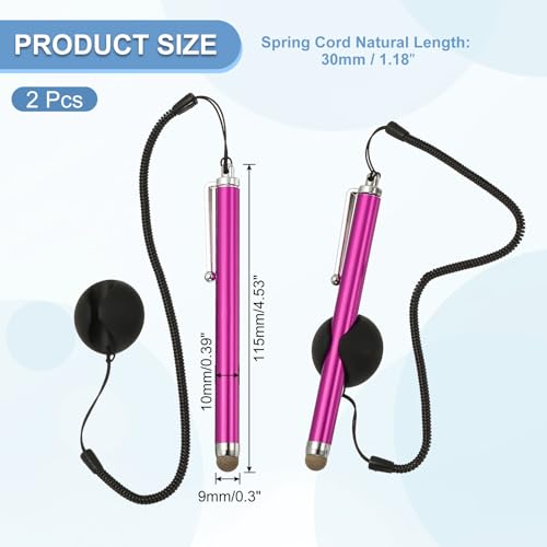 PATIKIL 2 Pcs Screen Capacitive Pen with Spring Rope Fixing Dock High Sensitivity for Mobile Phone Car Navigation GPS POS Tablet Laptop, Rose Red - color: Rose Red