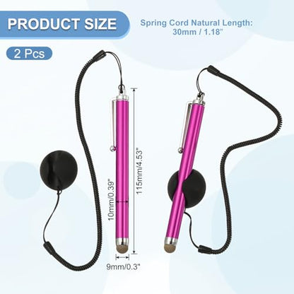 PATIKIL 2 Pcs Screen Capacitive Pen with Spring Rope Fixing Dock High Sensitivity for Mobile Phone Car Navigation GPS POS Tablet Laptop, Rose Red - color: Rose Red