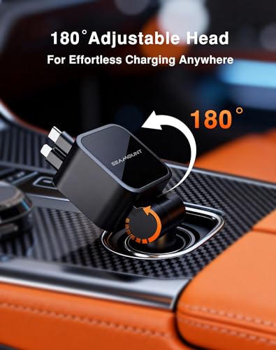 Seamount 4-in-1 Retractable Car Charger 109.5W | PD QC 3.0 Fast USB C Adapter with Voltage Display, Compatible with iPhone 17 16 15 14, MacBook, Android