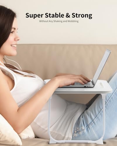 Foldable Lap Desk, Laptop Bed Desk, Portable Lap Table, Laptop Bed Table with Cup Holder & Tablet Slot & Lifting Handle for Working Writing Drawing & Eating - Blue - color: Blue