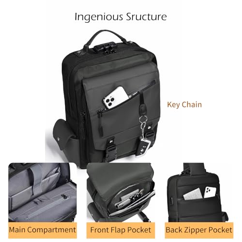 Crossbody Messenger Bag for Men: 13L Multi-pocket Satchel Sling Bags - color: Dark Green
