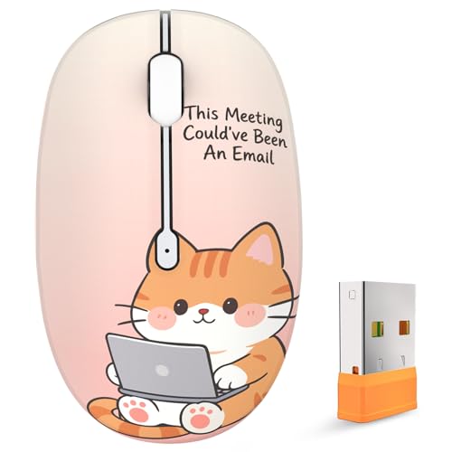 FMOUSE Cute Wireless Mouse, Bluetooth 2.4GHz Dual Mode with USB Receiver, Silent Click, AA Battery Powered, for Office Women Work Desk, Compatible with Laptop Mac iPad PC (Workaholic Cat) - color: Workaholic Cat