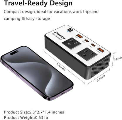 300W Car Power Inverter 12V to 110V，PiSFAU DC to AC Car Plug in Adapter Outlet with Multi USB[24W USB-C] /USB-Fast Charger(24W) Car Inverter，Car Charger for Laptop Vehicles Road Trip Essentials