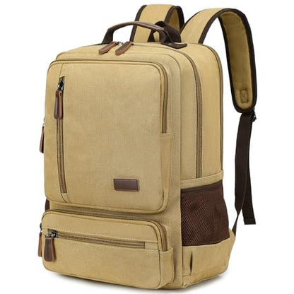 LXYGD Canvas Laptop Backpack for Men Women,Durable Travel Work Business Rucksack Bookbags Fits 15.6 Inch Notebook & Laptops,College Backpacks Computer Bag Weekender Hiking Daypack(Khaki) - color: Khaki