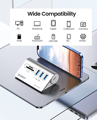 ORICO 5-Port USB 3.2 Gen1 Hub, Desktop USB 3.0Hub with 3 USB-A, SD/TF Card Reader, 5V 2A Power Supply Port, 5Gbps Aluminium USB-Splitter with 1.64Ft USB-C to USB-A/C Cable for iMac, MacBooks, Mac mini - size: 50cm, style: M3UT3