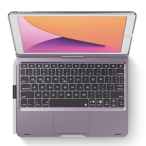 Keyboard Case for iPad 10.2-inch (9th 8th 7th), Air 3rd Gen 10.5" Purple | Pekarejue 360 Swivel Rotatable Cover, Pencil Holder, Trackpad, Backlit Keys, , Fits iPad 10.2"(9th/8th/7th) & Air 3rd Gen - color: Metallic Purple, size: iPad 10.2"(9th-7th)& Air 3