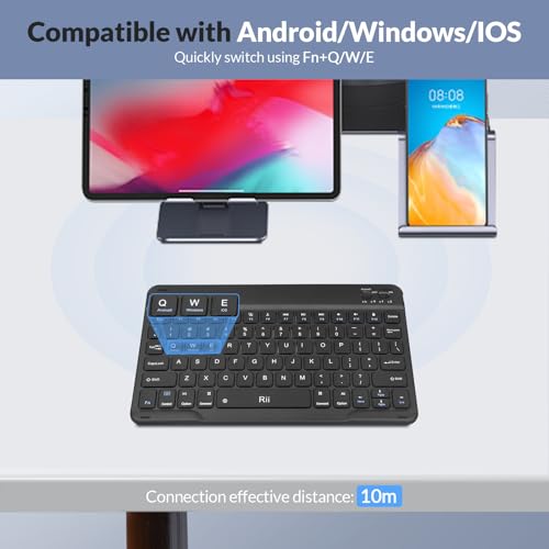 Rii Bluetooth Keyboard, Slim Wireless Keyboard with Type-C Charging, Portable Keyboard for iPad Mac Windows Android Tablets Samsung Tablet Laptop Smartphone