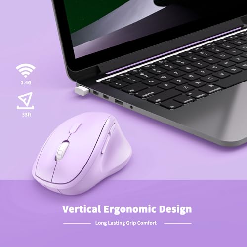Ergonomic Wireless Mouse with USB Receiver for PC Computer, Laptop and Desktop, Ergo Mouse Vertical with Silent Clicks Long Battery Life, Up to 1600 DPI & 1 AA Battery Powered, Purple - color: Purple, size: USB Wireless