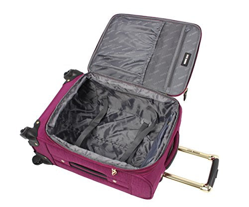 Steve Madden Designer-Gepckkollektion Leichter Softside-Koffer fr Damen und Herren strapazierfhige 50,8 cm groe Tragetasche mit 4 rollenden Spinner-Rdern, Peek-a-boo Purple, 20in, Carry on Bag With - color: Peek-a-boo Purple, size: 20 inches