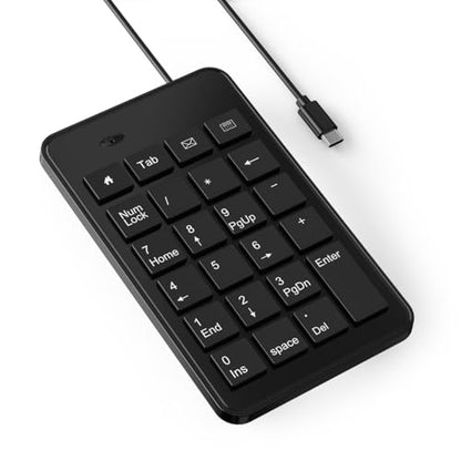 CBUS Wired USB-C Numeric Keypad for Laptop, 23 Keys Numpad Keyboard with Tab, Home, Email & Calculator Keys, 5ft Cable, Small and Lightweight Design - size: USB-C
