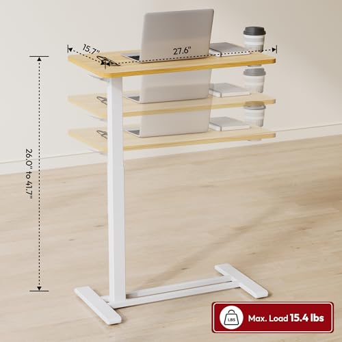 SANODESK 28''Pneumatic Adjustable Overbed Bedside Table with Hidden Casters | Medical Mobile Side End Table Laptop Computer Standing Desk Cart with Tray, Hospital and Home Use(27.6" W x 15.7" D,Maple) - color: Maple, size: Small