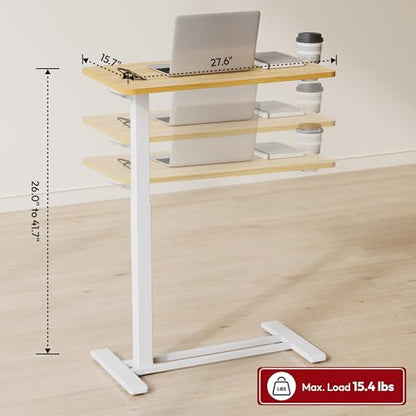 SANODESK 28''Pneumatic Adjustable Overbed Bedside Table with Hidden Casters | Medical Mobile Side End Table Laptop Computer Standing Desk Cart with Tray, Hospital and Home Use(27.6" W x 15.7" D,Maple) - color: Maple, size: Small