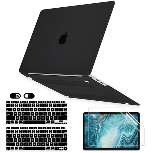 Crystal Black Case for MacBook Air 13 inch M1 A2337 A2179 A1932 2022 2021-2018 Release with Touch ID Retina Display, 6 in 1 Plastic Hard Shell&Keyboard Cover&Screen Protector&Webcam Cover - color: Black