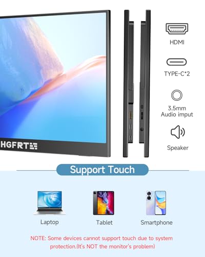 Portable Monitor Touchscreen 15.6", 1920x1080 60Hz FHD IPS HDR 10-Point Touch Screen Monitor with Built-in Stand & Speaker, HDMI USB C VESA External Travel Monitors for Laptop, PC, Mac, Phone - size: 15.6inch