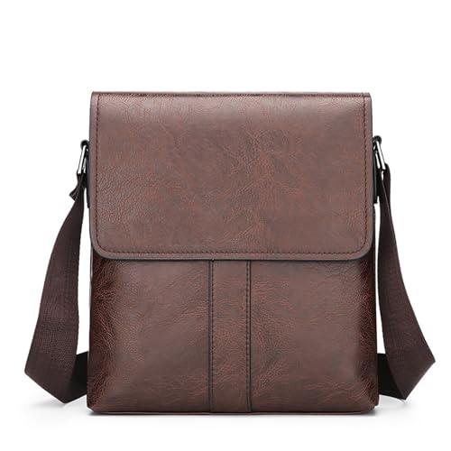 PORT&LOTUS Messager Bags for Men Small Men's Shoulder Bag for Men PU Leather Crossbody Purses for Men - color: A Dark Brown Small Size