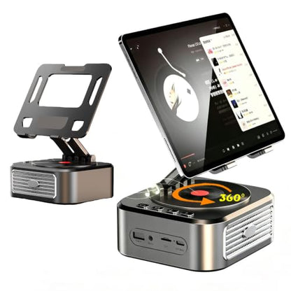 360° Rotating Tablet Desk Holder with Bluetooth Speaker & Battery | Dual Rod Mount Support for iPad Pro 13 12 11 Air Mini 5 4 3 Samsung Tab E-Reader, Tablet Table Stand Holder - color: Black with Bluetooth Speaker