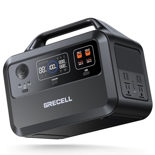 GRECELL Portable Power Station 600W 460Wh Solar Generator | Solar Generator(Surge 1200W), 460Wh Backup LiFePO4 Battery for Outdoor Home Emergency - color: Dark Black