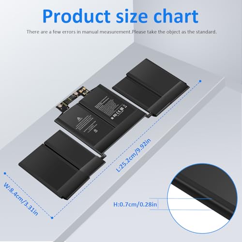 A1964 A1989 Battery Replacement for MacBook Pro 13 Inch A1989 (Mid 2018, 2019) & A2251 (2020), EMC 3214 3358 3348, MR9Q2LL/A MR9R2LL/A MR9T2LL/A/ MV962LL/A MV972LL/A MWP42LL/A MWP52LL/A MWP62LL/A - size: 9.92x3.31x0.28inch A1964