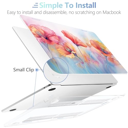 MEEgoodo Case for M5/M4/M3/M2 MacBook Air 15 inch Case 2026 2025 2024 2023, Laptop Shell Fit Model (A3448/A3241/A3114/A2941) for MacBook Air 15.3-inch, Field Rainbow Poppies - color: Field Rainbow Poppies