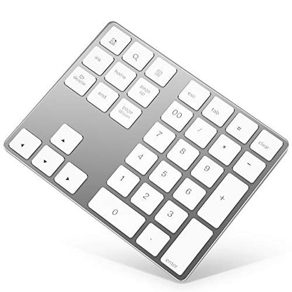 Bluetooth Number Pad, Rechargeable Wireless Numeric Keypad Slim 34-Keys Aluminum Number Keypad External Data Entry Compatible for Laptop - color: Silver, size: Regular 326