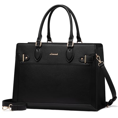 LOVEVOOK Laptop Bag for Women, 15.6 Inch Large PU Leather Tote Bag, Professional Teacher Work Bag, Waterproof Business Computer Briefcase, Shoulder Tote Purse for Office - color: Black, size: 15.6 Inch