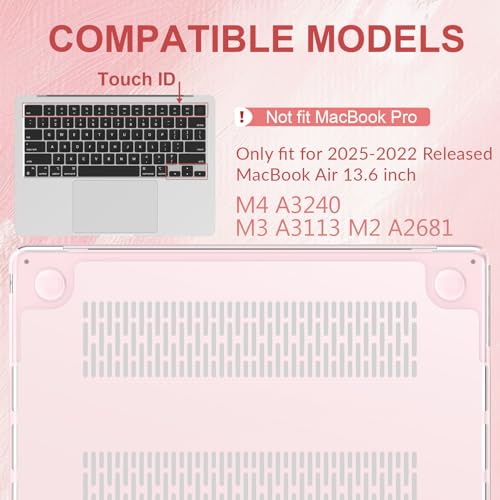 AKIT Compatible with MacBook Air 13 Inch Case M5 2026 2025-2022 M4 M3 M2 A3449 A3240 A3449 A3113 A2681, [Anti-Cracking] Hard Shell Case&Keyboard Cover&Screen Protector for MacBook Air 13.6 Inch, Pink - color: Pink