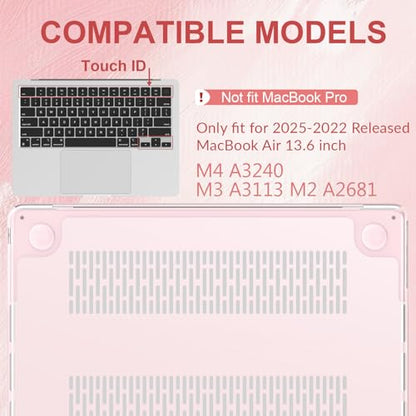 AKIT Compatible with MacBook Air 13 Inch Case M5 2026 2025-2022 M4 M3 M2 A3449 A3240 A3449 A3113 A2681, [Anti-Cracking] Hard Shell Case&Keyboard Cover&Screen Protector for MacBook Air 13.6 Inch, Pink - color: Pink