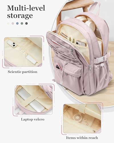 suwasp College Backpack for Women, Waterproof Laptop Backpack Fits 15.6 Inch Laptop, School Bookbag with Water Bottle Pocket, Anti Theft Work Backpack for College, Travel, Commuter, - color: Light Purple