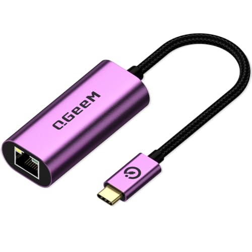 USB C to Ethernet Adapter, QGeeM Gigabit Ethernet to USB Type C, Thunderbolt 3/4 to RJ45 LAN Network Adapter Compatible for iPhone 15 Pro/max, MacBook Pro/Air, iPad Pro, Dell XPS etc-Purple - color: Purple