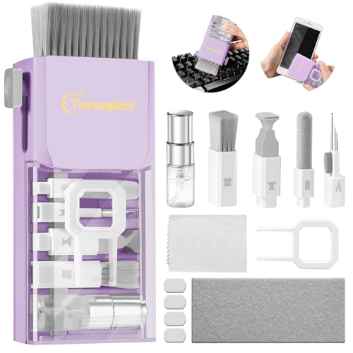 All-in-1 Keyboard Cleaner Laptop Cleaning Kit,Computer Screen-Safe Tools | MacBook iPad iPhone,Electronics Brush Tool for PC Camera Lens Earbuds,Deep Cleaning Spray Cloth, High-Density Soft Brush - color: Light Purple