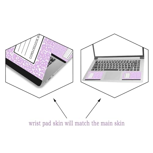Laptop Decal Sticker Skin Cover, 11.6”12" 13" 13.3" 14" 15" 15.4" 15.6 inch Laptop Netbook Vinyl Skin Sticker Cover Art Notebook PC Protector (2 Wrist Pad Included), Purple Composition Book - color: Purple Composition Book
