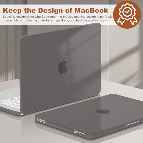 CISSOOK for MacBook Neo 13 inch Case 2026 Grey A3404 with A18 Pro Chip | 5in1 Set Hard Shell Case, Keyboard Cover, Screen Protector, Scratch Resistant, Ultra-Thin, for Office & Travel - color: Matte Grey